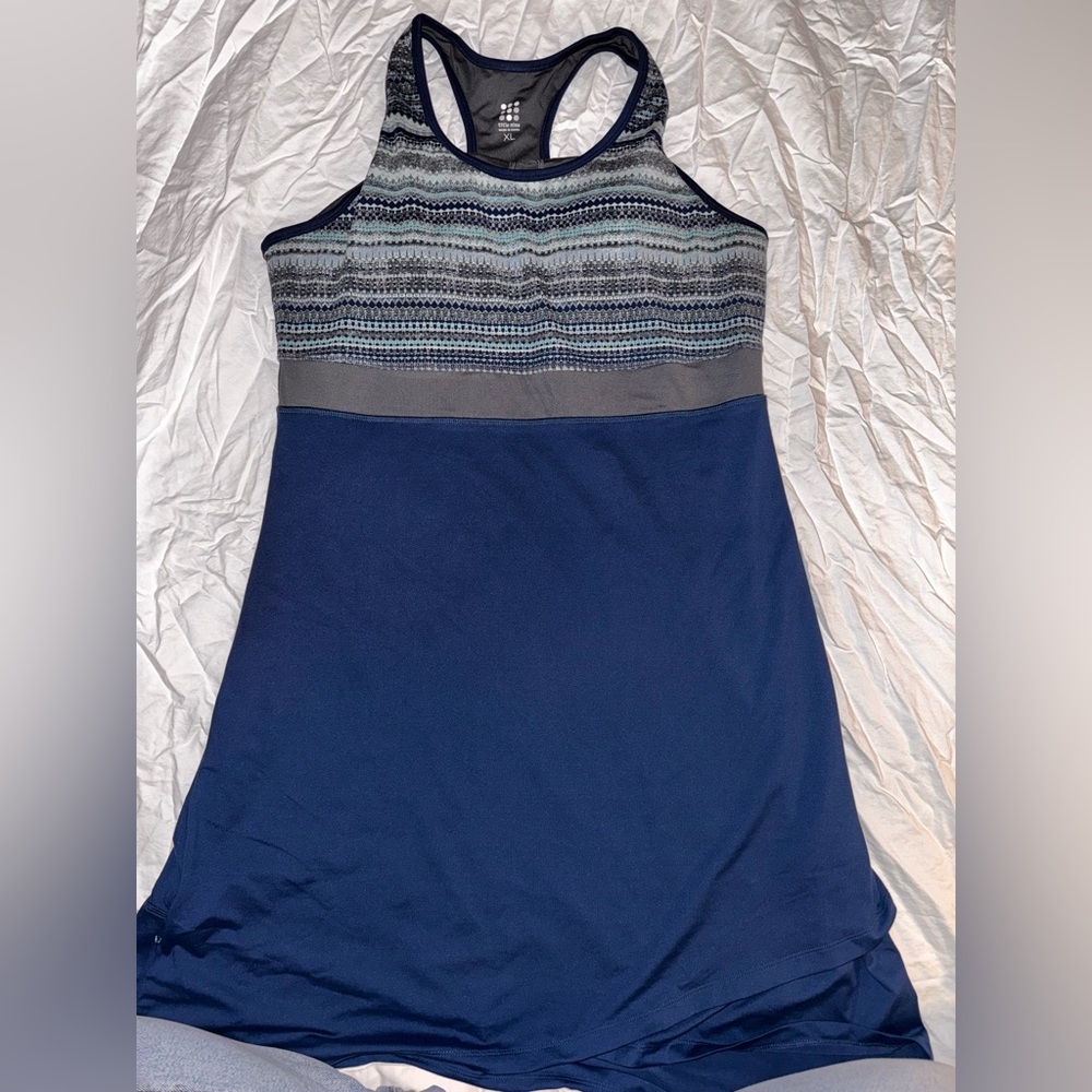 Title Nine Navy and Gray Patterned Midi Dress